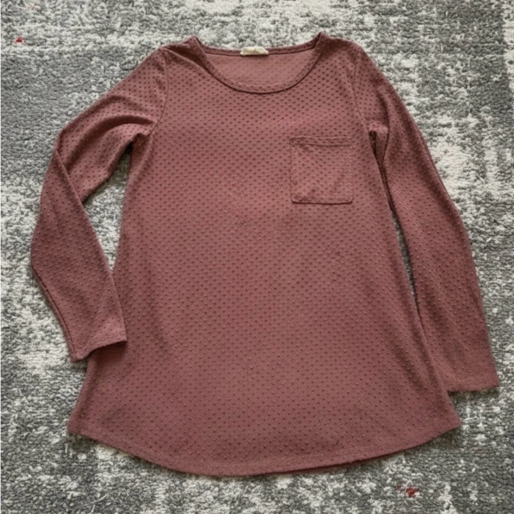 Betsey's Boutique Shop Women's Textured Long Sleeve Mauve Top Size Medium